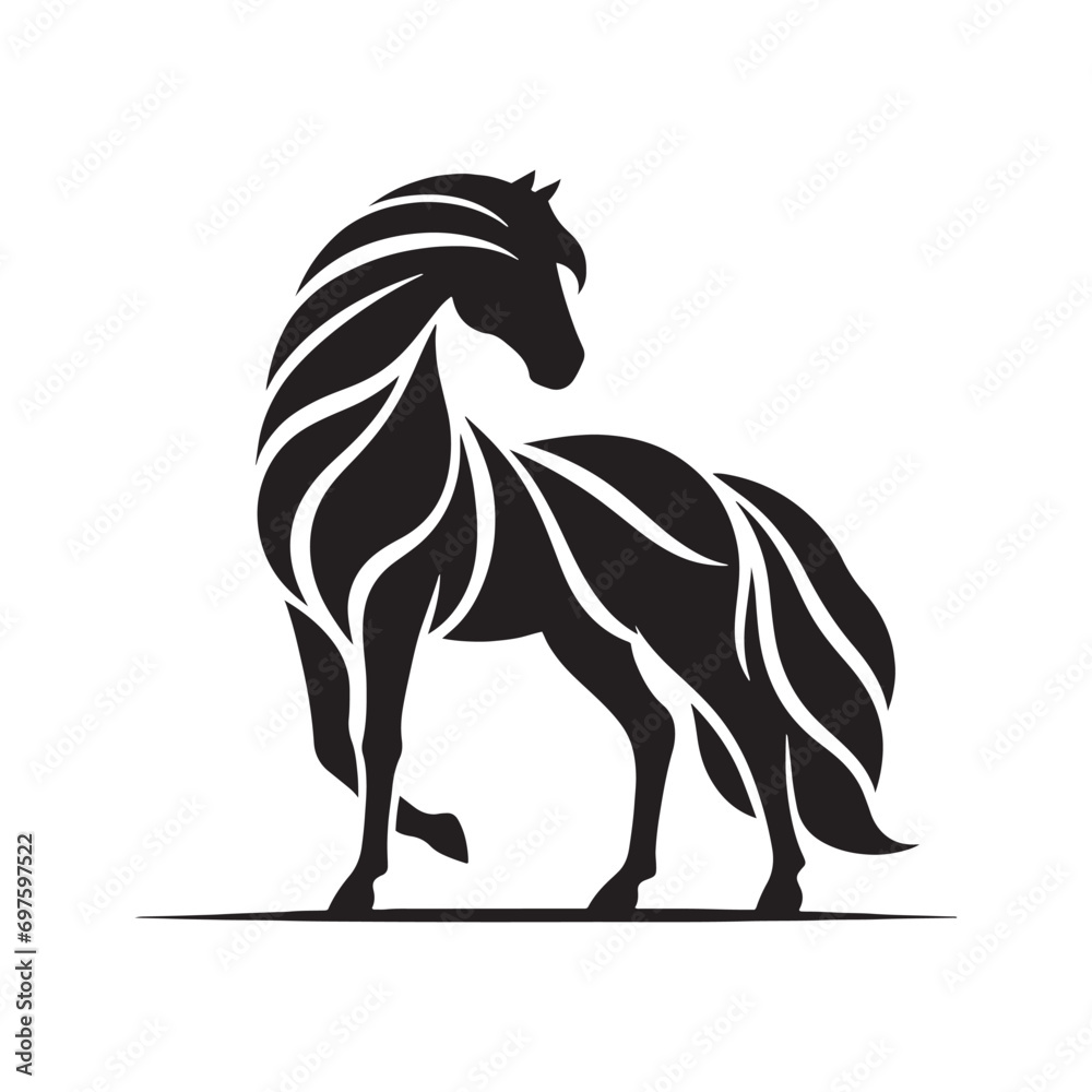 Tranquil Horse Silhouette: Calm Grazing Scene, Gentle Equine Form against a Peaceful Background - Simple Beauty in Nature
