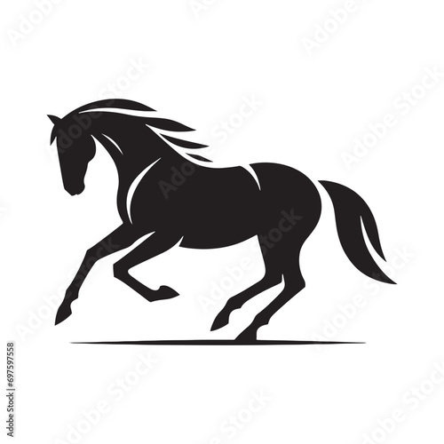 Horse Silhouette  Evening Gallop  Dynamic Equine Motion in Simplified Black - Capturing the Spirit of Free-Running Majesty 