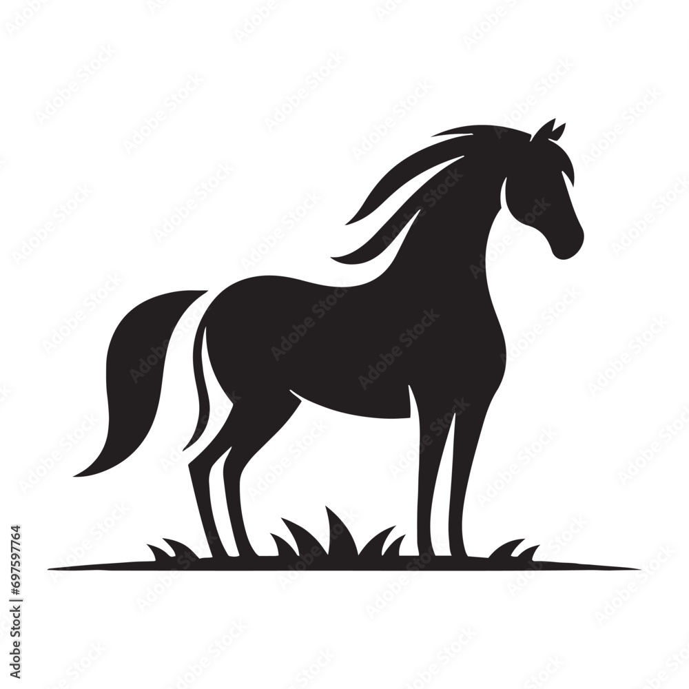 Tranquil Horse Silhouette: Calm Grazing Scene, Gentle Equine Form against a Peaceful Background - Simple Beauty in Nature
