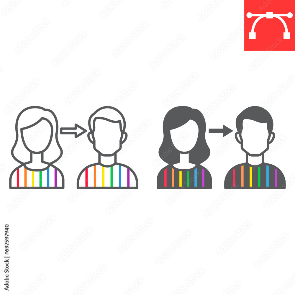 Gender transition line and glyph icon, LGBT and transgender, sex change vector icon, vector