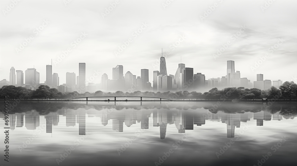 city skyline with fog