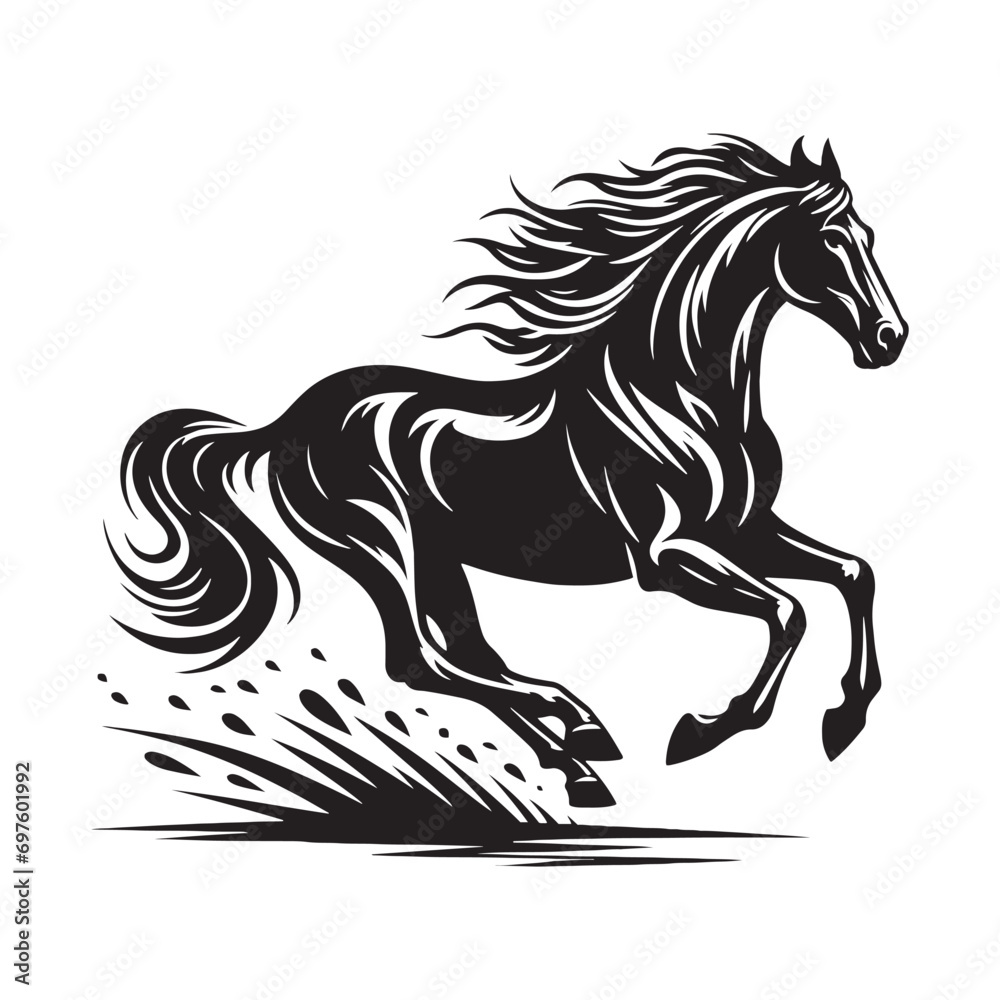 Obraz premium Illustration of a Running Horse Silhouette: Dynamic Equine Energy for Creative Projects 