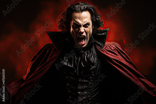 Portrait of a man dressed in a vampire costume. Studio shot