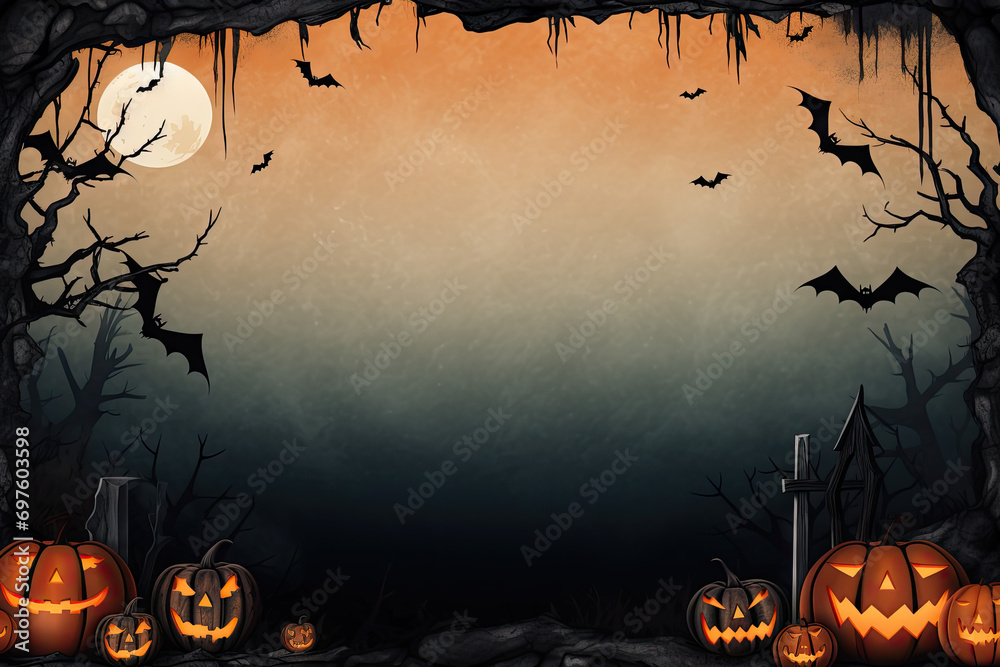 Halloween background with full moon and full moon, illustration