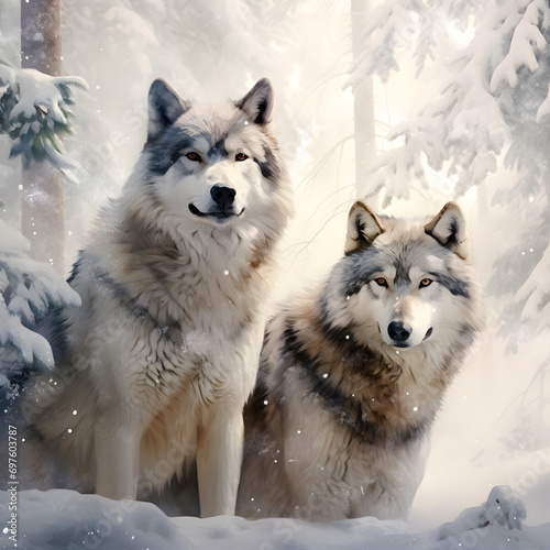 two wolves in winter