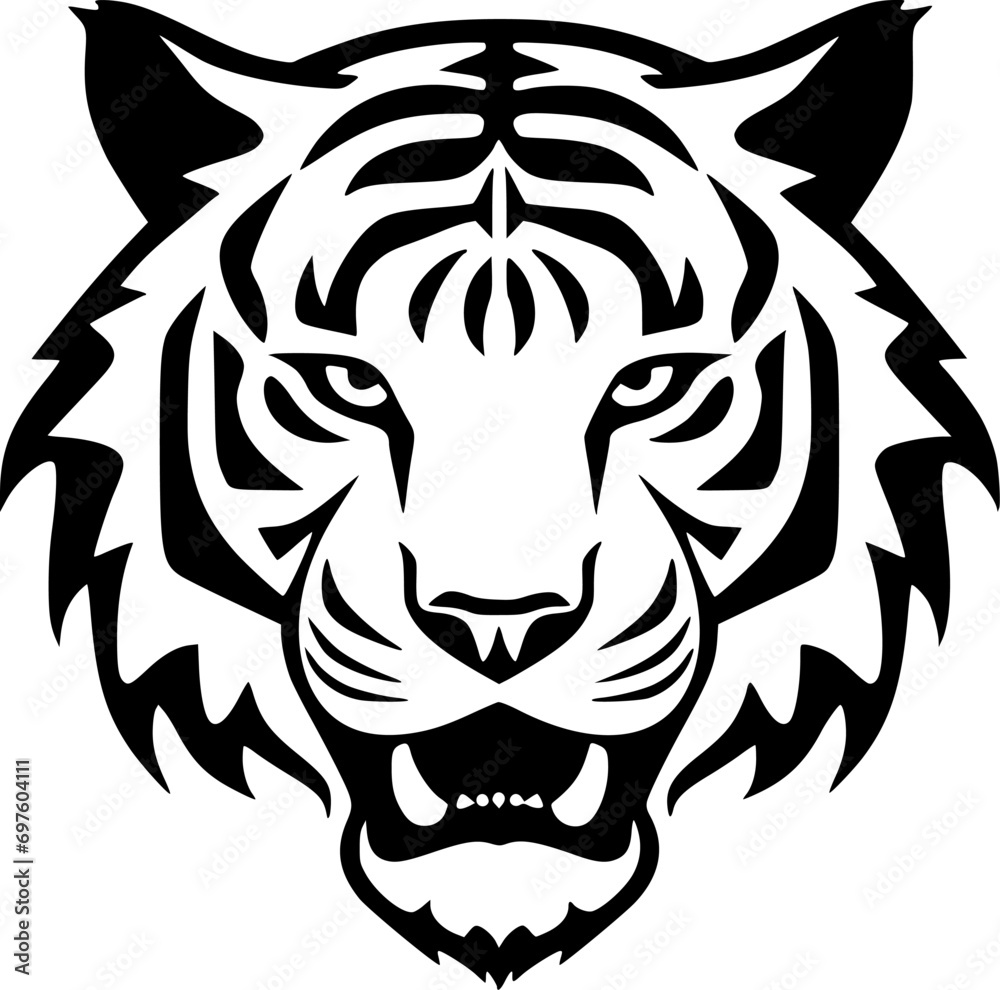 Fototapeta premium Tiger - Black and White Isolated Icon - Vector illustration