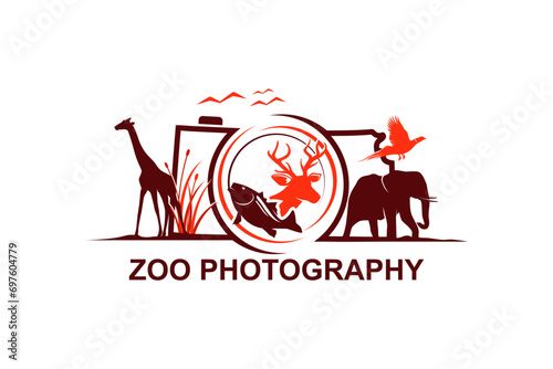 Outdoor wildlife photography logo design, africa animals vector illustration.
