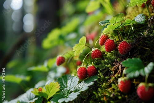 Wild strawberry on a bush