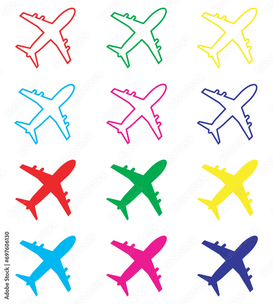 Airplane icon vector. Airplane icon sign symbol in trendy flat style. Set elements in colored icons. Airplane vector icon illustration isolated on white background	
