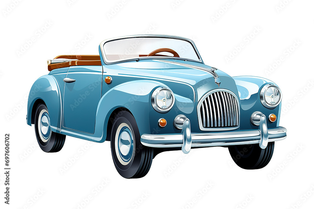 Bright pastel blue old vintage car isolated on PNG Background. Generative Ai.