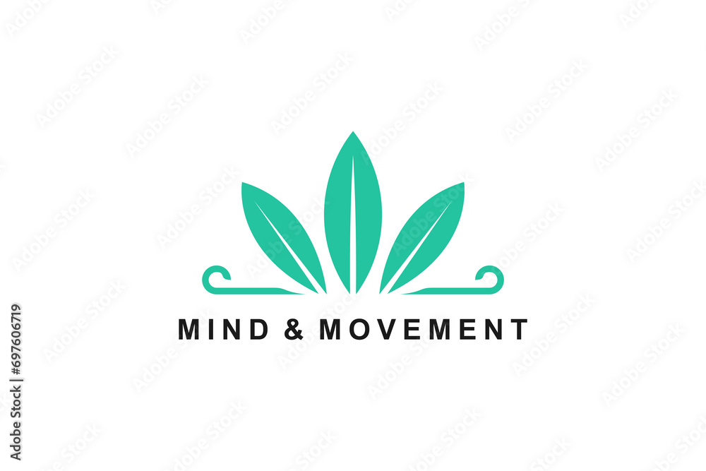 Beauty skin care clinic logo and spa yoga studio identity vector illustration, leaf crown shape.