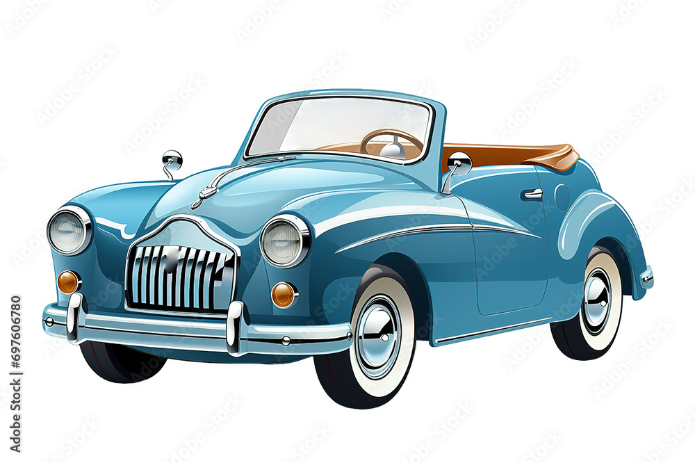 Bright pastel blue old vintage car isolated on PNG Background. Generative Ai.