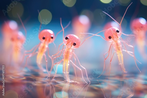 Shrimp Ballet: Macro shot of tiny shrimp dancing in unison. photo