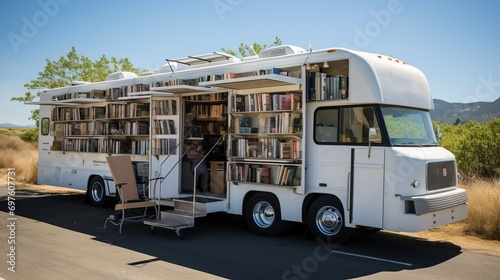  the modern interior with bookshelves with beautiful large floor-to-ceiling windows