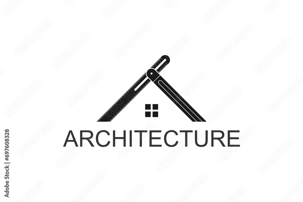 Measurement house roof architect logo design - obrazy, fototapety, plakaty 