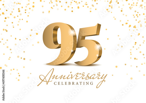 Anniversary 95. gold 3d numbers. Poster template for Celebrating 95th anniversary event party. Vector illustration