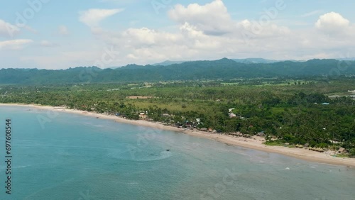 Aerial view of landscape with beautiful sandy beach and blue sea. Negros, Philippines. photo