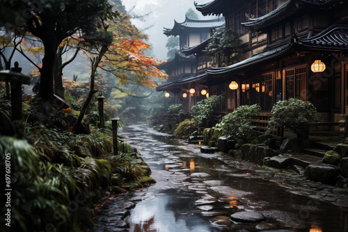 japanese garden at night © lichaoshu