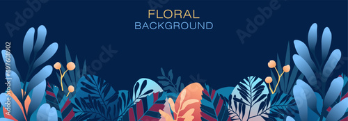 Rich natural background. Fairytale thickets on a dark background. Vector banner photo