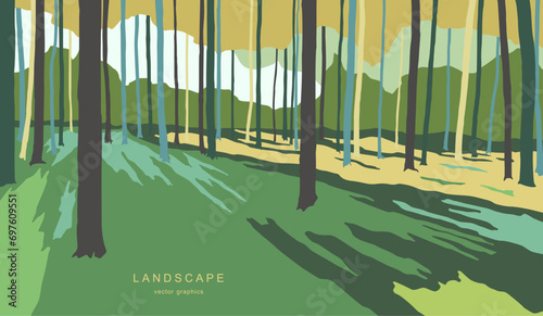 Modern nature landscape in a minimalist style. Retro realism. Contemporary aesthetic art. Design for page, poster, magazine, brochure, flyer, wallpapers, interior.