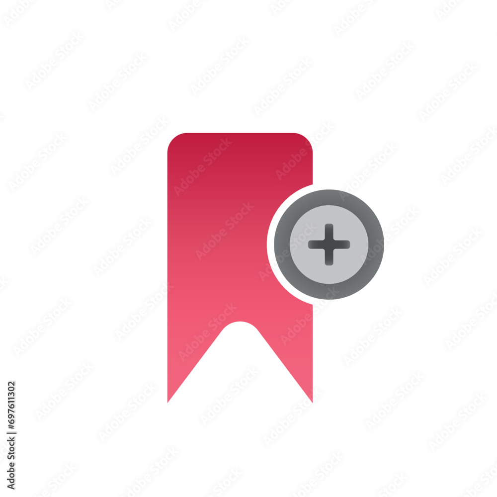 Red simple Add bookmark icon. Flat Illustration vector. Plus button Red simple Add bookmark icon. Flat Illustration vector. Plus button