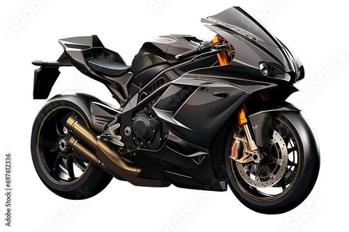 3d black super sports motorbike isolated on PNG Background. Generative Ai.