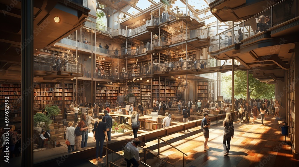the modern interior with bookshelves with beautiful large floor-to-ceiling windows the modern interior with bookshelves with beautiful large floor-to-ceiling windows
