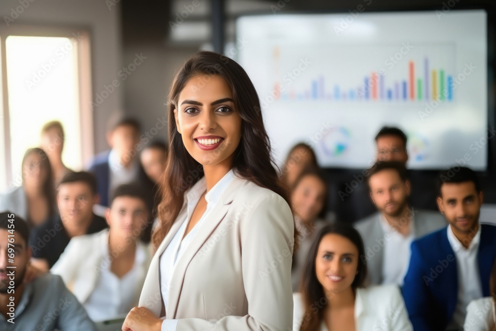 young businesswoman or manager showing graph in meeting young businesswoman or manager showing graph in meeting