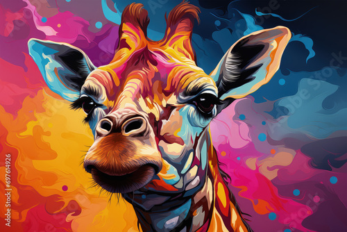 Bright and Colorful A Fauvism Style of a Giraffee, Generative Ai photo