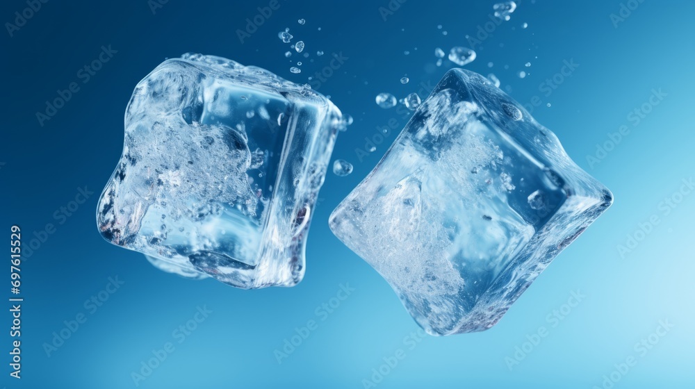 Falling ice cubes on a blue background. Pure frozen water. Falling ice cubes on a blue background. Pure frozen water.