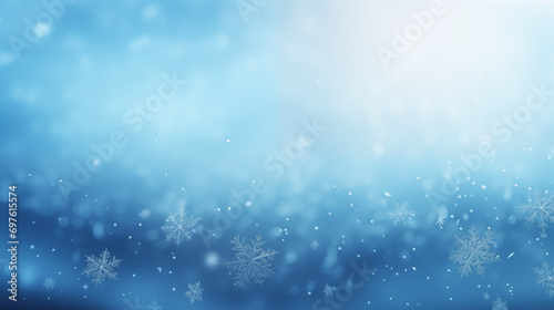 Winter snowflakes falling on blue background, generative AI © Mediaphotos