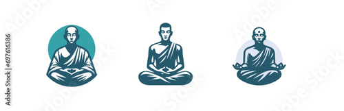 Zen Sanctuary: Vector Icons of Meditating Monks in a Spiritual Oasis - Embrace Serenity, Mindful Tranquility, and Inner Peace