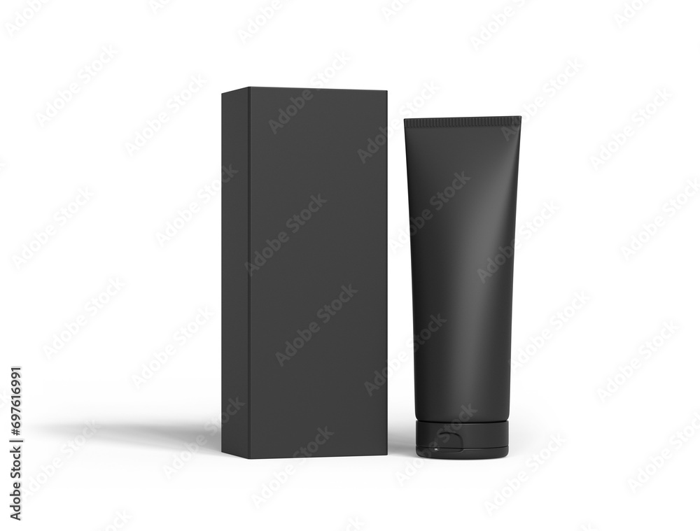 블랙 빈 용기와 패키지 박스 목업 Blank Black Tube and Packaging Box Mock