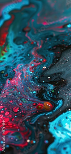 Vibrant and abstract liquid paint patterns with a mesmerizing mix of colors and forms