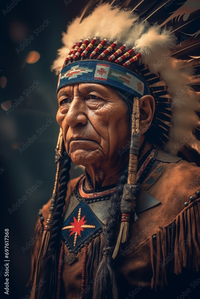 Navajo tribe Indian chief in traditional clothing