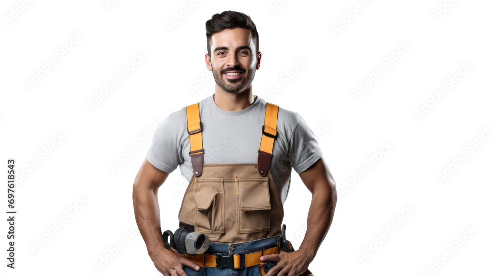 Smart worker construction man isolated on background Smart worker construction man isolated on background