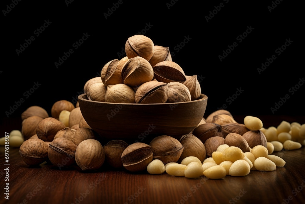 Round Macadamia nuts. Food fruit fresh. Generate Ai Round Macadamia nuts. Food fruit fresh. Generate Ai