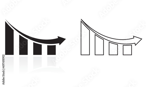 Graph icon. Growing down graph icon on white background. Finance icon, bar chart. Chart bar symbol for your web site design, logo, app, UI design. Digital graph icon. Vector illustration