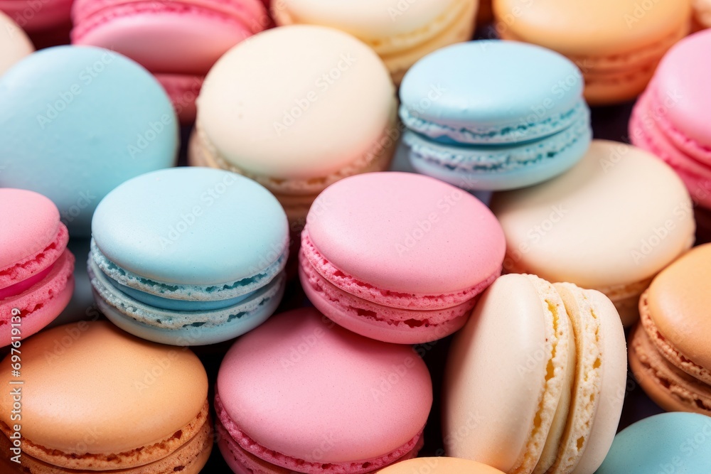 Tantalizing Colorful macarons background. Sweet dessert. Generate Ai Tantalizing Colorful macarons background. Sweet dessert. Generate Ai