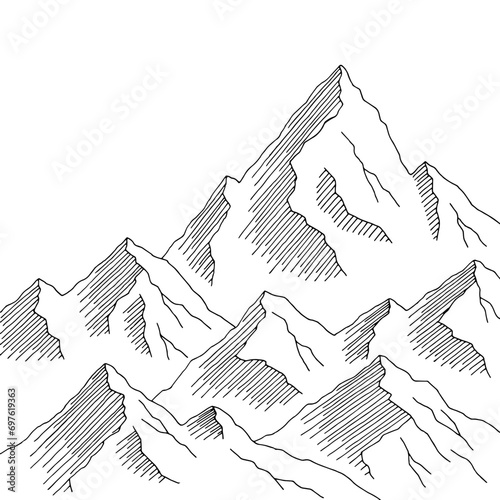 Mountain range graphic black white landscape sketch illustration vector 