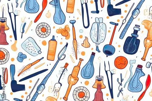 seamless watercolor pattern with medical instruments