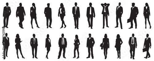 silhouettes of people working group of standing business people vector illustration on isolated white background. #697621982