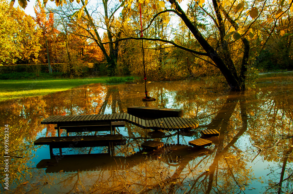 flooded park due to autumn rain flooded park due to autumn rain