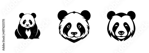 Panda illustration, logo. Vector icon drawing on white background