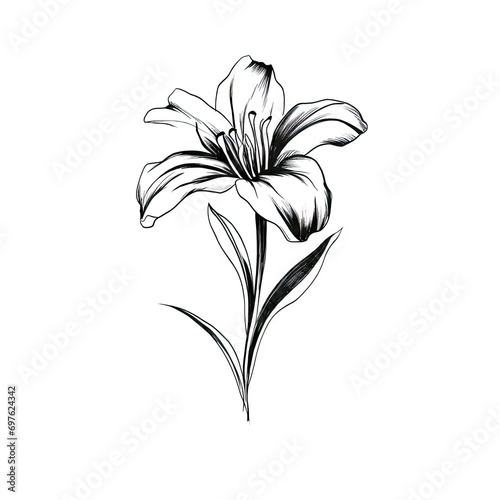 Flower monochrome sketch AI generative illustration