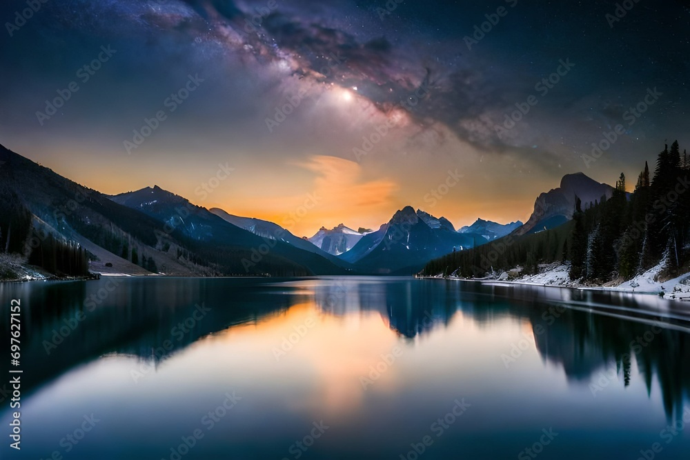 milkyway galaxy over the lake