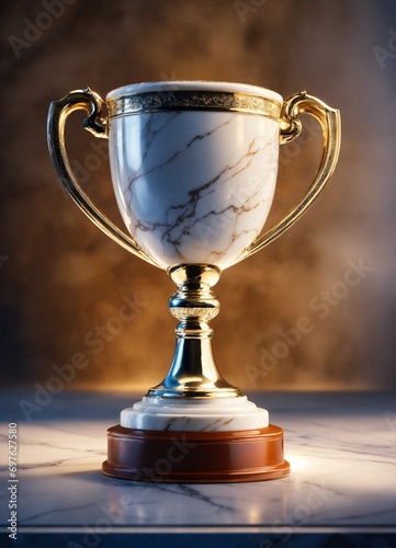 white marble cup. award for sports victories. foot