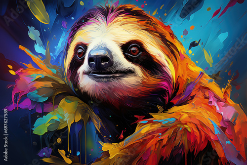Bright and Colorful A Fauvism Style of a Sloth, Generative Ai