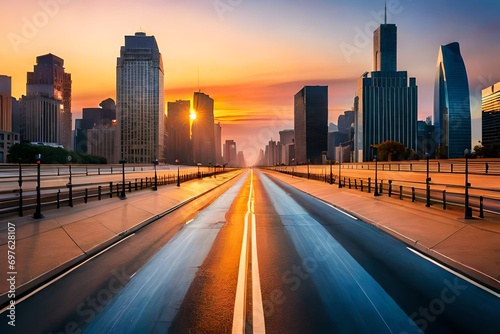 city skyline at sunset