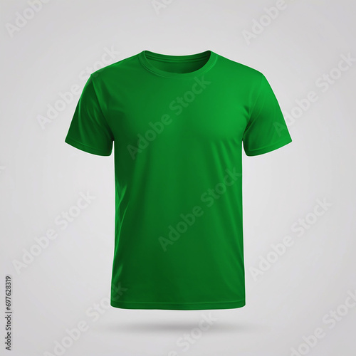 Green T-shirt mockup men as a design template. Tee Shirt blank and isolated on white. Front view